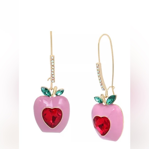 Betsy Johnson Faux Stone Pink Apple Dangle Earrings - Picture 2 of 5